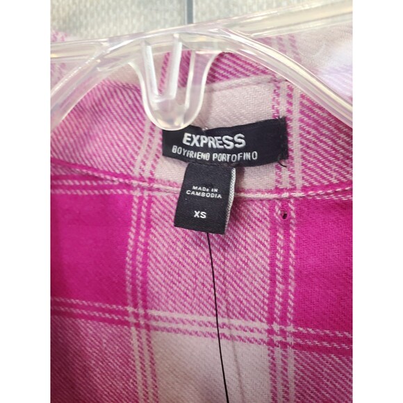 Express Boyfriend Portofino Pink Plaid Button-Up Shirt Size XS NWT - Picture 4 of 6